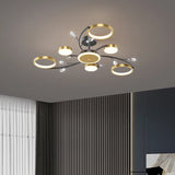 Modern 6 Ring LED Chandelier - Gold/Black - Dimmable With Remote Control And App - For Living And Dining Room