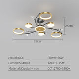 Modern 6 Ring LED Chandelier - Gold/Black - Dimmable With Remote Control And App - For Living And Dining Room