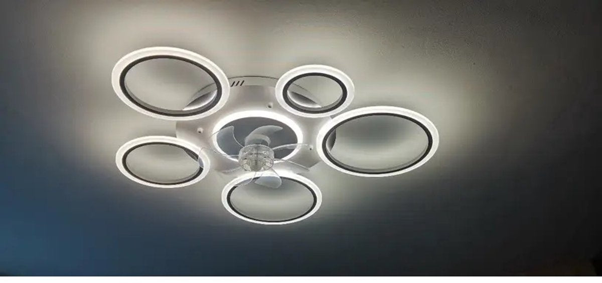 6 Ringen Plafondventilator - Wit - 6 Snelheden - Dimbaar Met Afstandsbediening en APP - Moderne Cirkel Ventilator Licht