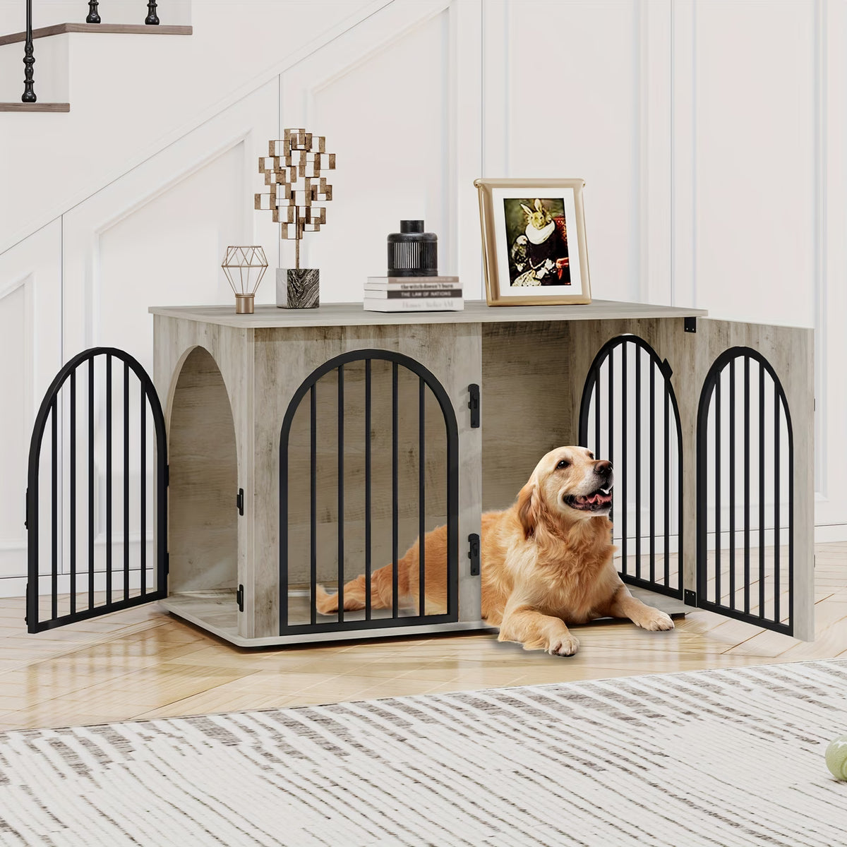 Dog Crate - Furniture - Dog Cage - Dog Kennel - Dog Box - Side Table - Coffee Table - 3 Doors - 100x60x63 Cm - Grey
