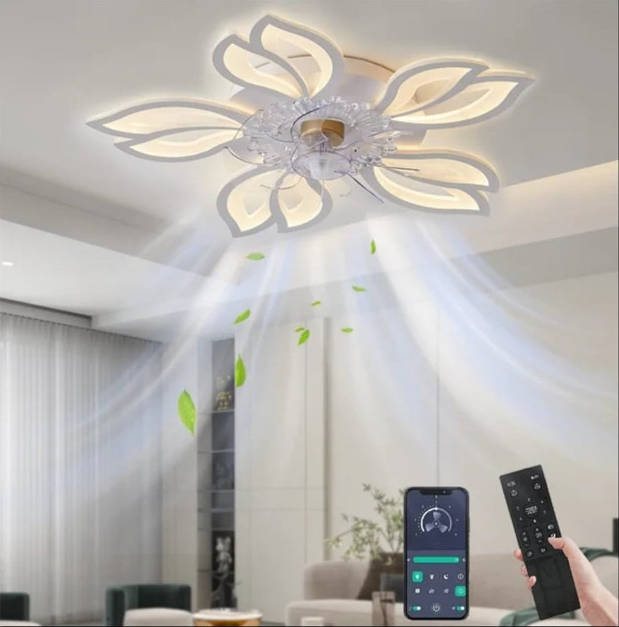 5 Head Flower Fan - Ceiling Fan - White - Dimmable - 6 Speed Fan - Kitchen Lamp - Living Room Lamp - Modern Fan Lamp