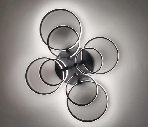8 Ringen Plafondlamp - Zwart - Afstandsbediening - Dimbaar Met App - Smart lamp - Woonkamerlamp - Moderne lamp - Plafonniere