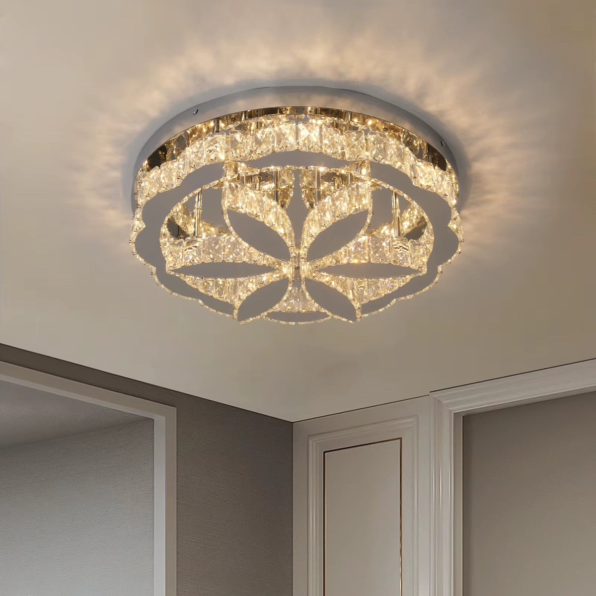 Moderne LED Kroonluchter - Chroom - Met Afstandsbediening Dimbaar - Plafondlamp Slaapkamer Of Eetkamer - Kristallen Kroonluchter