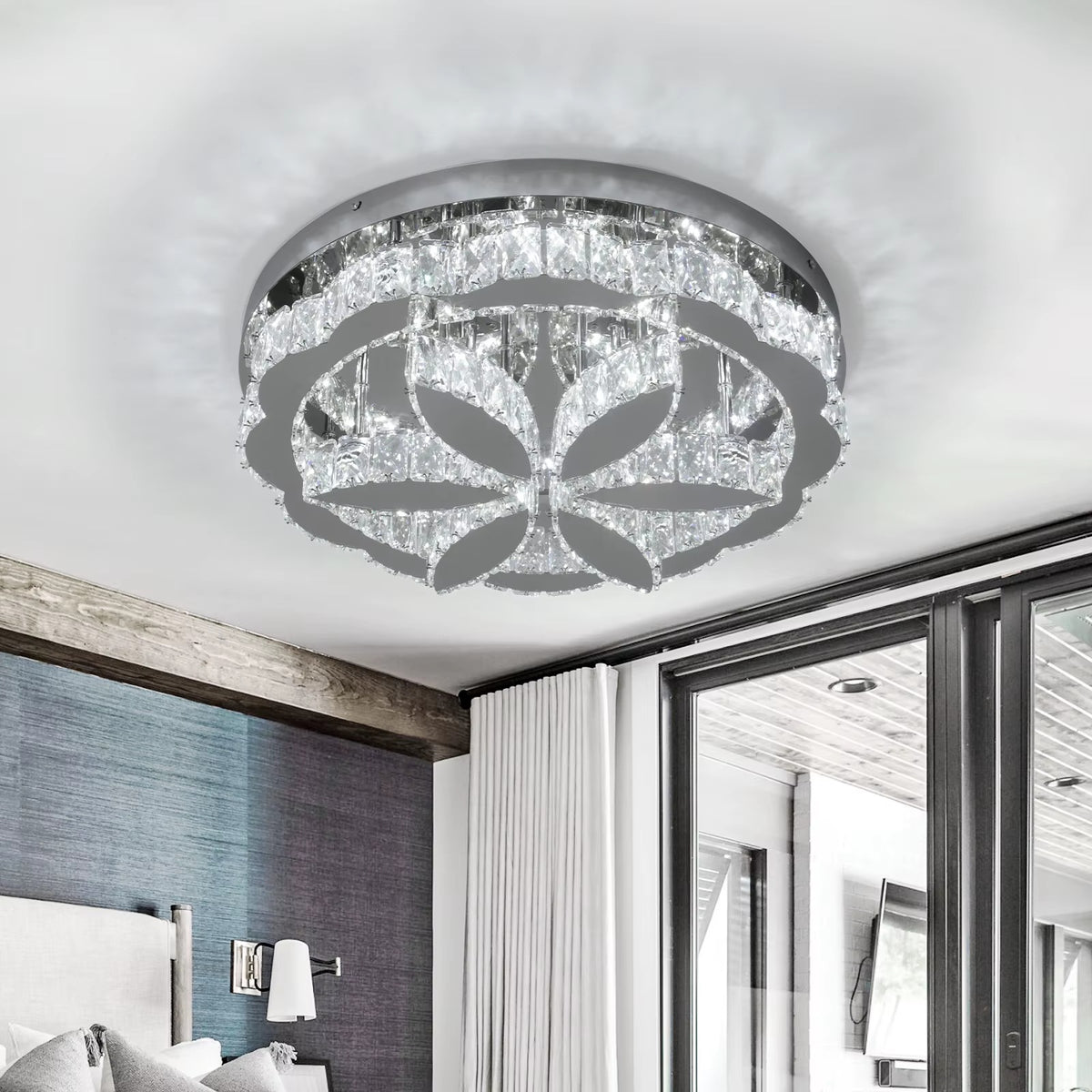 Moderne LED Kroonluchter - Chroom - Met Afstandsbediening Dimbaar - Plafondlamp Slaapkamer Of Eetkamer - Kristallen Kroonluchter