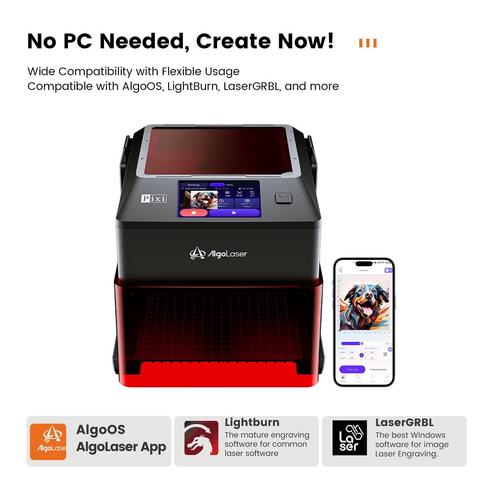 Laser Graveermachine Pixi 5W - 3.5 Inch Touchscreen - Laser Cutter - Laserprinter All In One - Graveren - Display - Zwart/Rood - Laser Snijmachine - Bedienbaar Met APP