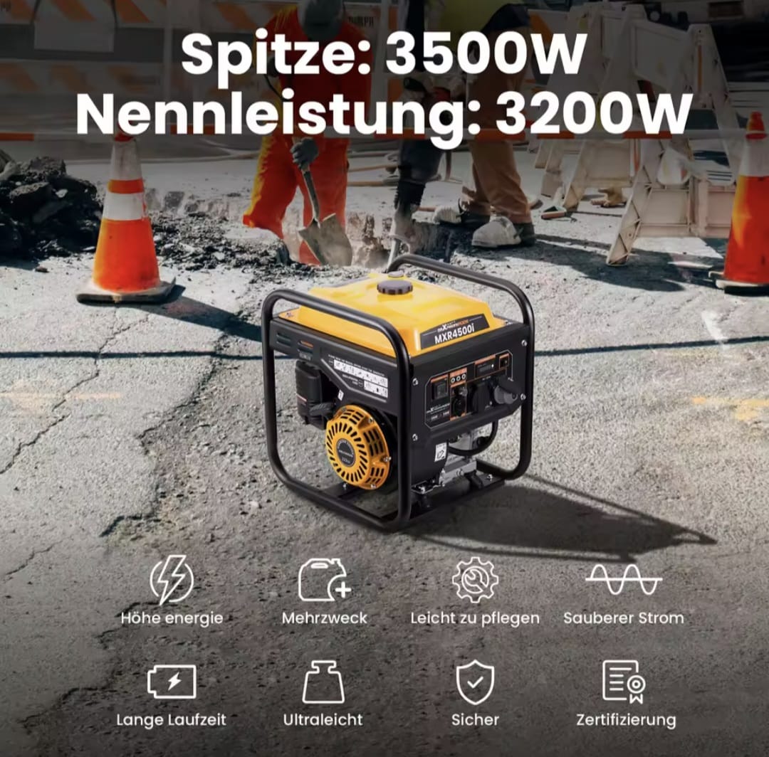 Draagbare Benzine Generator - Inverter - Betrouwbare Generator voor Outdoor - Kamperen - Stroomuitval - 3500W Piek - 3200W Continu - 4-Takt 223cc
