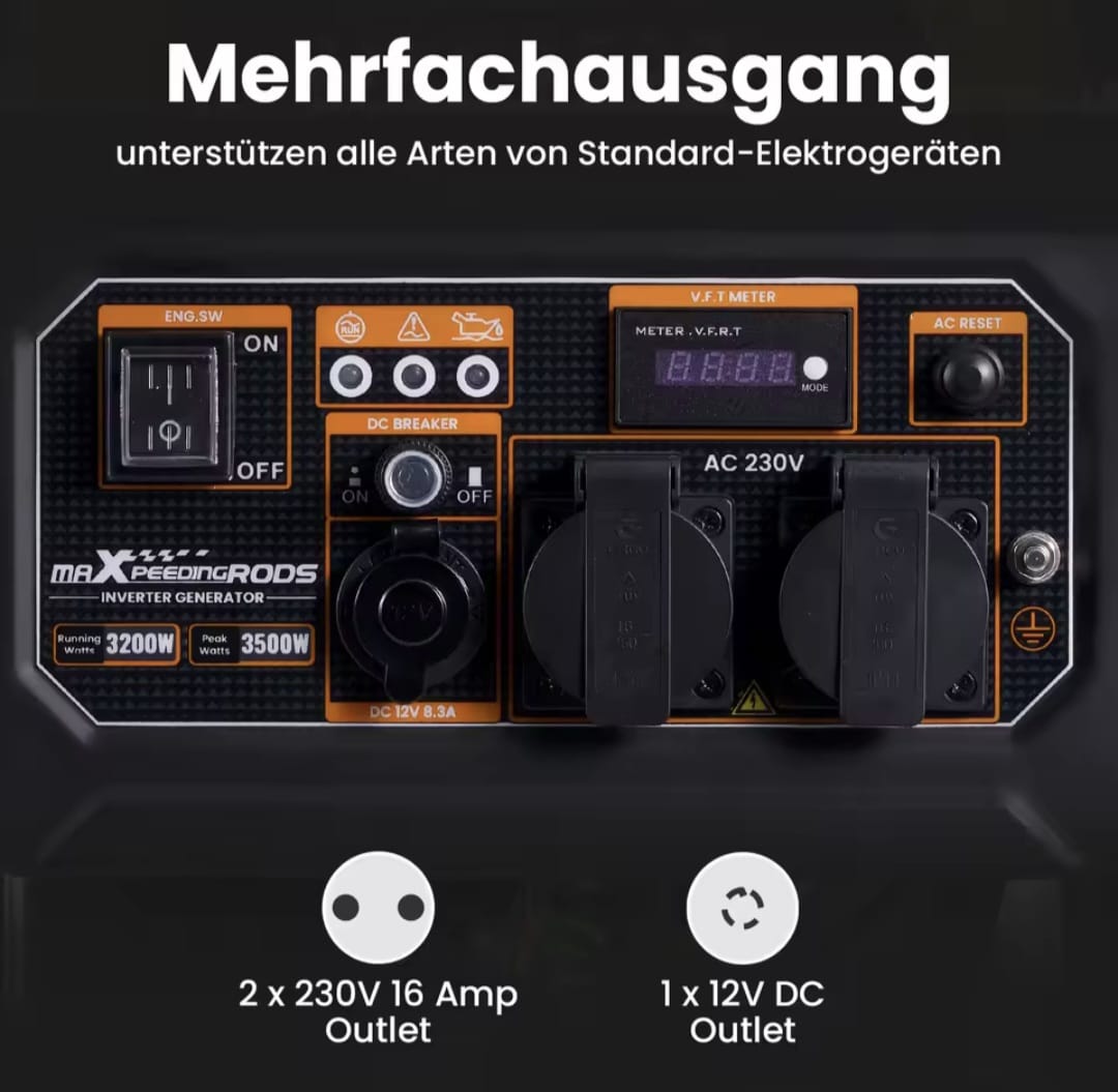 Draagbare Benzine Generator - Inverter - Betrouwbare Generator voor Outdoor - Kamperen - Stroomuitval - 3500W Piek - 3200W Continu - 4-Takt 223cc