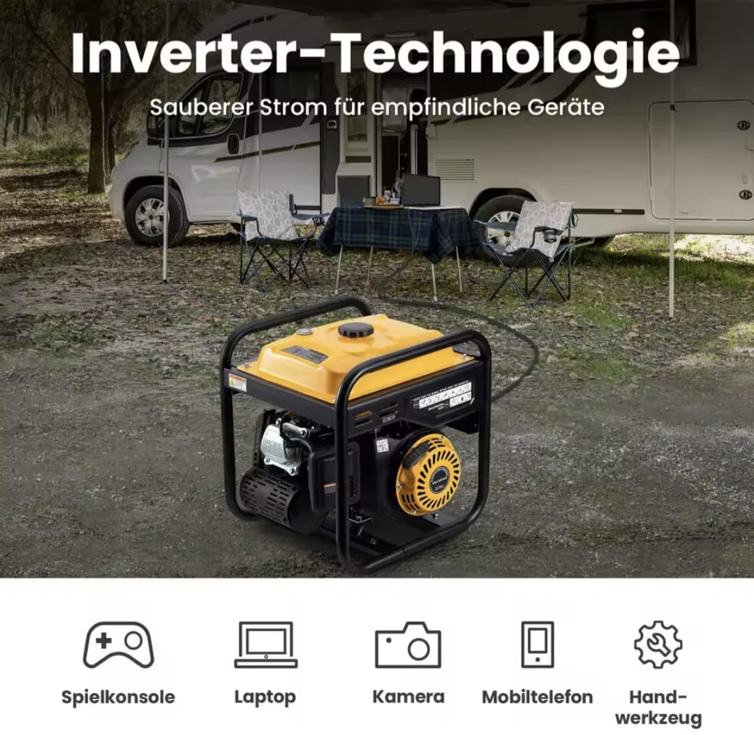 Draagbare Benzine Generator - Inverter - Betrouwbare Generator voor Outdoor - Kamperen - Stroomuitval - 3500W Piek - 3200W Continu - 4-Takt 223cc
