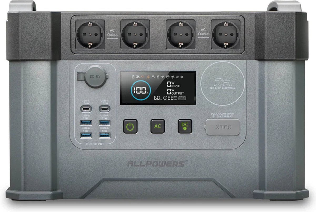 Allpowers S2000 PRO-R - Draagbare Powerstation - Krachtcentrale - 1500Wh / 1,5Kwh - Lithium-Ion - Output 2400W - 4000W Piek - 11 Outputs AC/DC & USB - Noodstroomvoorziening Voor Thuis, Camping en Outdoor Avonturen - Met APP