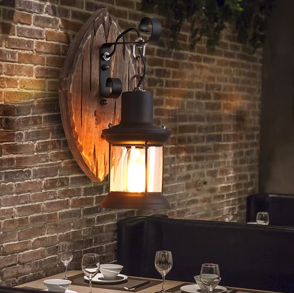 Vintage Wooden Wall Lamp - Industrial Wall Lighting - For Bar And Restaurant