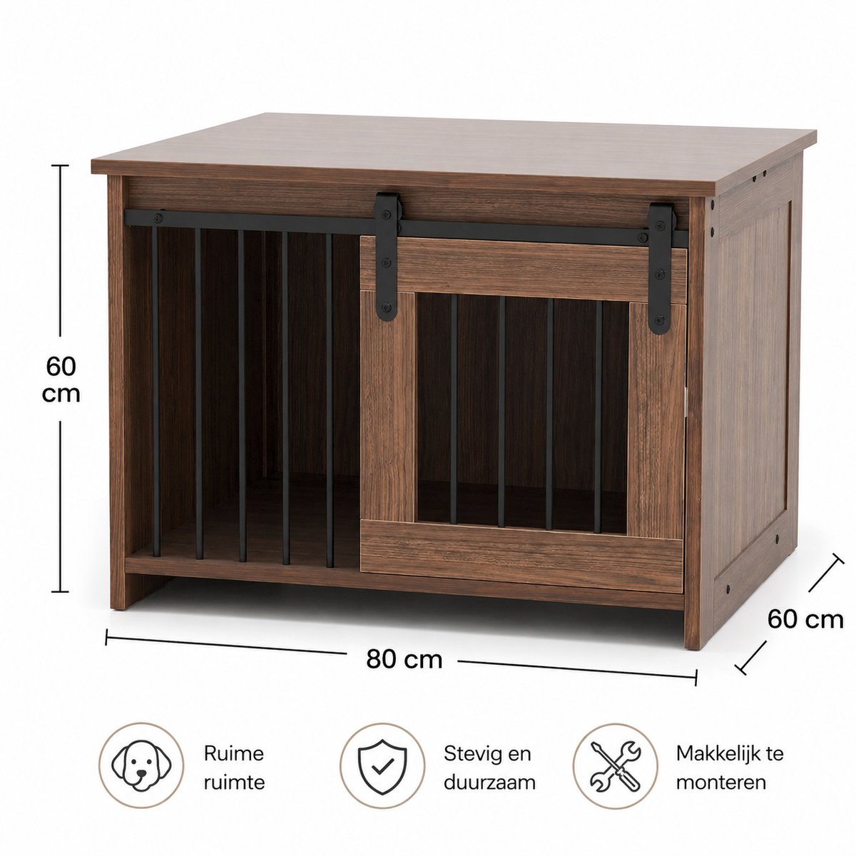 Bench - Hondenbench - Meubel - Hondenkooi - Hondenhok - Hondenbox - Salontafel - Schuifdeur - 80×60×60 Cm - Bruin