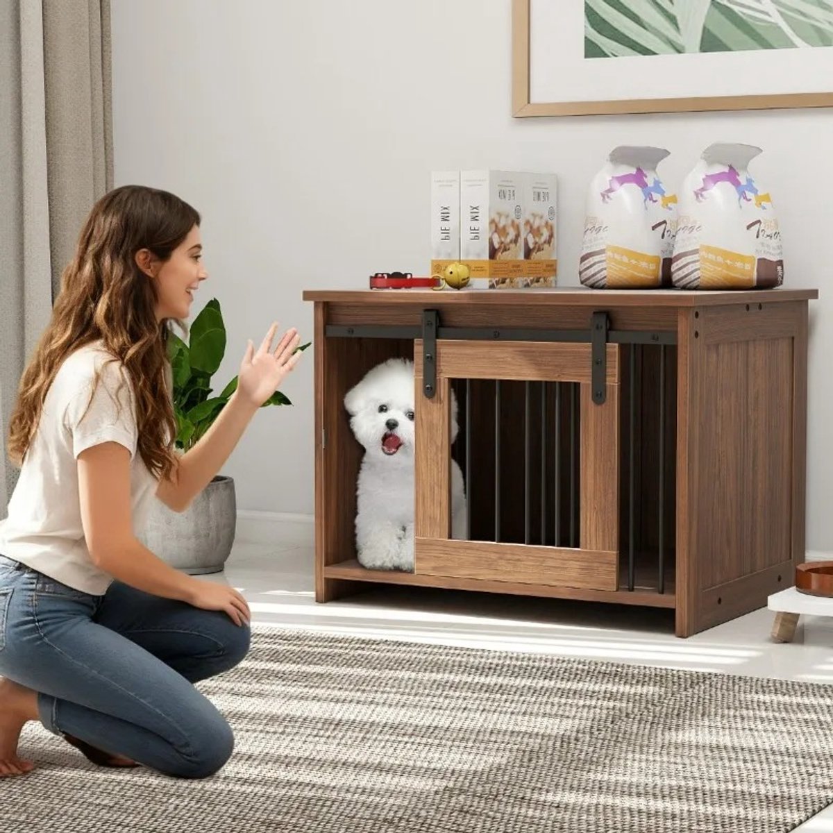 Bench - Hondenbench - Meubel - Hondenkooi - Hondenhok - Hondenbox - Salontafel - Schuifdeur - 80×60×60 Cm - Bruin