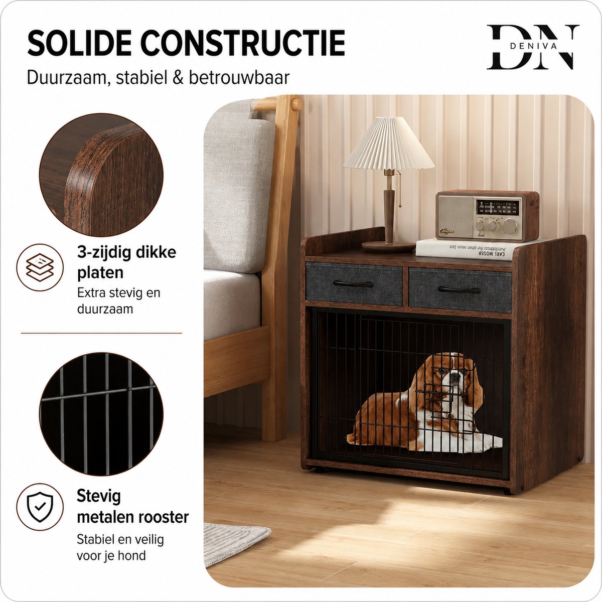 Crate - Dog Crate - Furniture - Dog Cage - Dog House - Dog Pen - Coffee Table - 2 Drawers - 62×49.5×63 cm - Brown