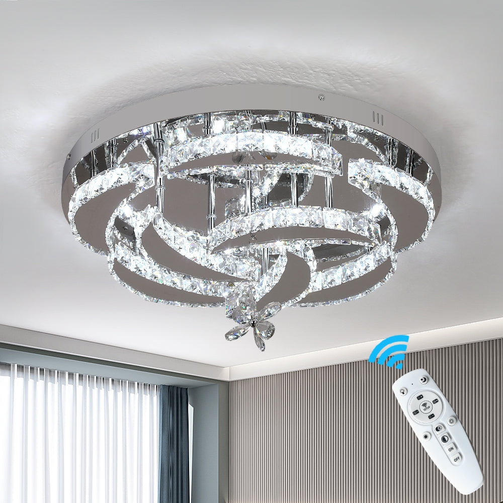 Flower Ceiling Light - Dimmable With Remote Control - Ceiling Lamp - Chrome - Modern LED Lamp - Chandelier - Kitchen Lamp - Living Room Lamp - Ceiling Fixture