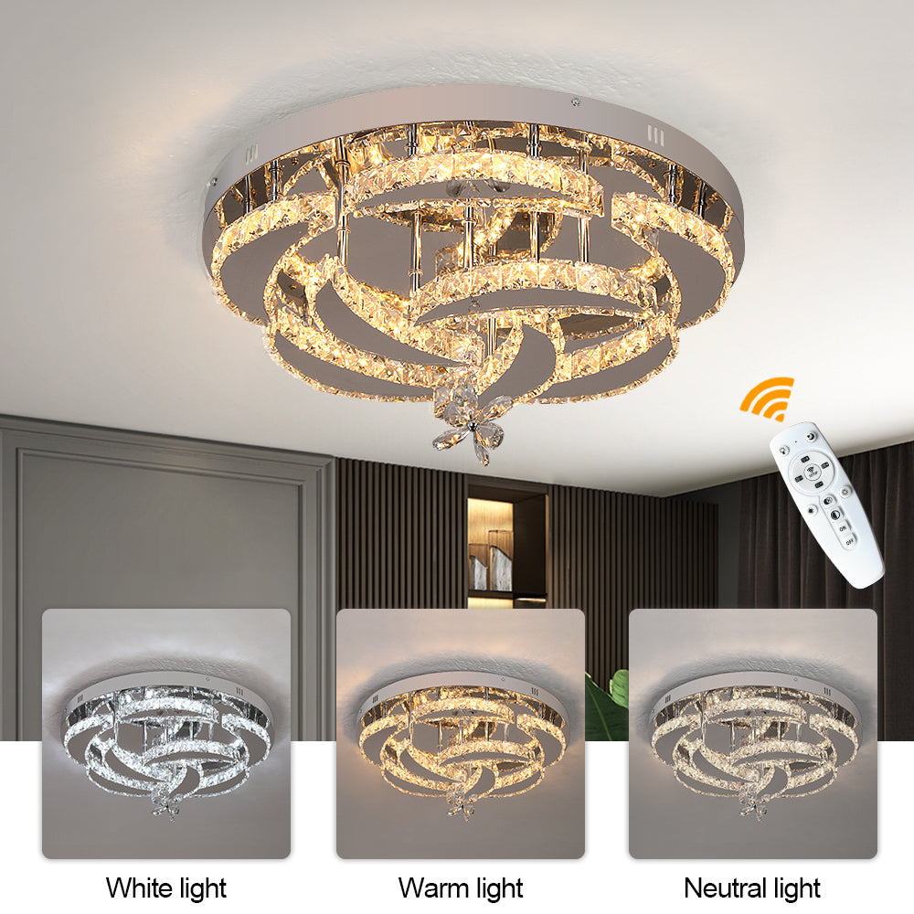 Flower Ceiling Light - Dimmable With Remote Control - Ceiling Lamp - Chrome - Modern LED Lamp - Chandelier - Kitchen Lamp - Living Room Lamp - Ceiling Fixture