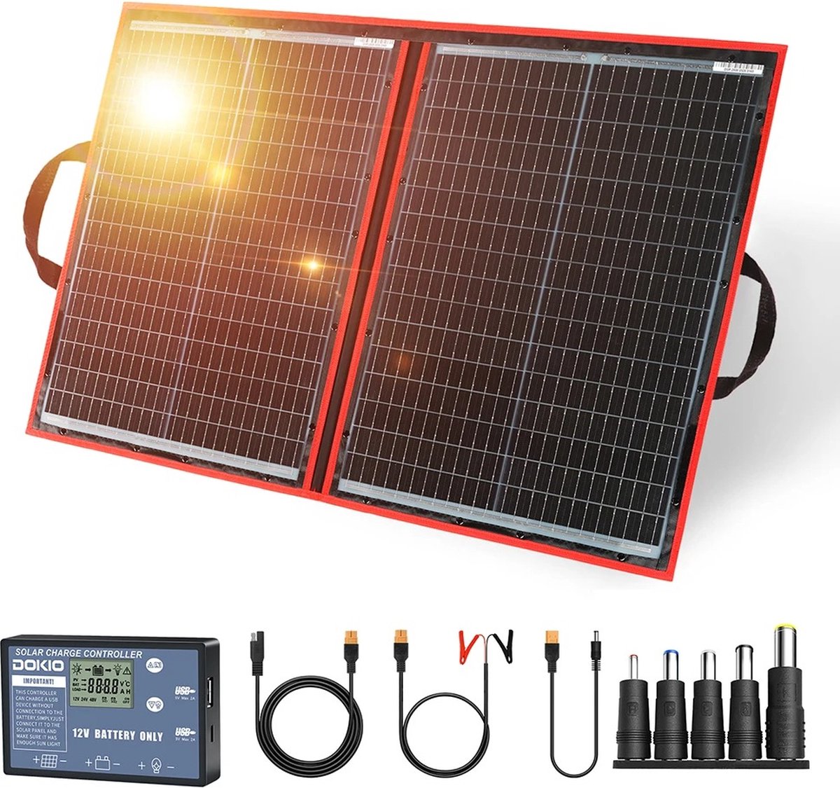 Opvouwbare Zonnepaneelset - 100 W - Met 12 V-Laadregelaar - Handvat En Aansluitkabels - Voor Camper En Kamperen