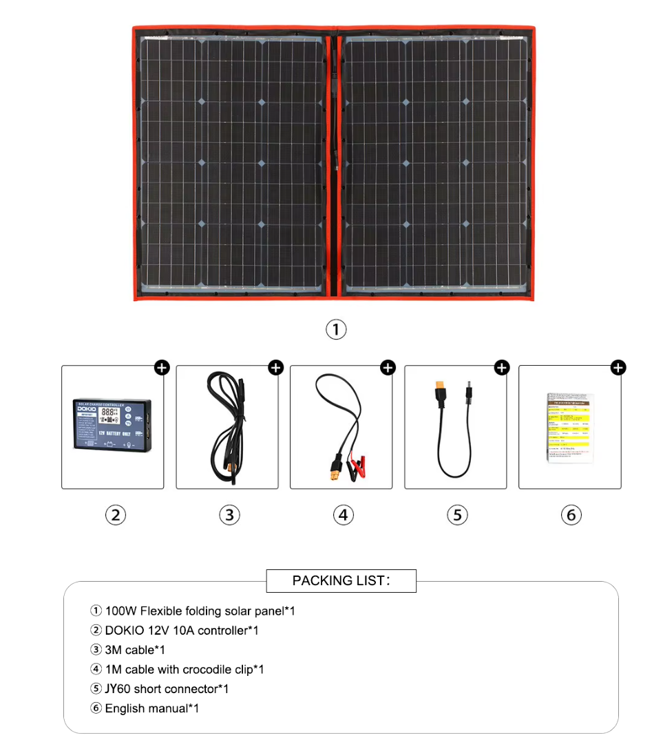Opvouwbare Zonnepaneelset - 100 W - Met 12 V-Laadregelaar - Handvat En Aansluitkabels - Voor Camper En Kamperen