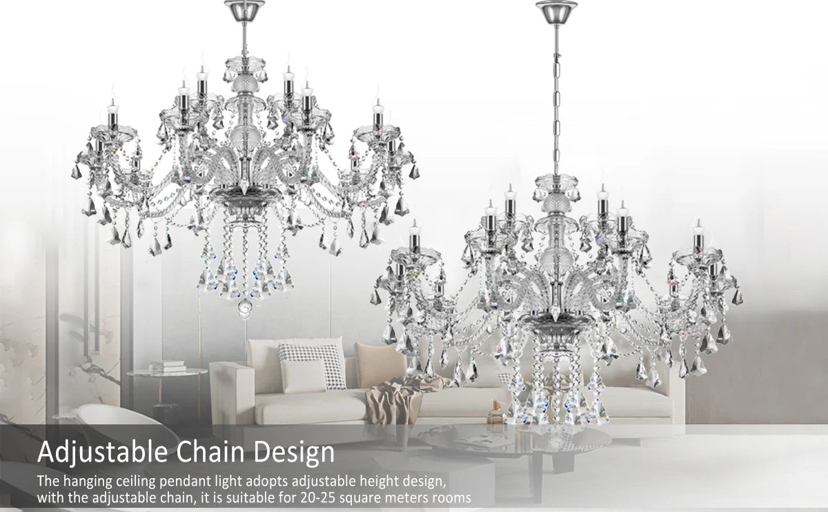 Crystal Chandelier - 15-Arm Crystal Chandelier - Clear - Pendant Light - Living Room Lamp - Modern Lamp - Ceiling Light