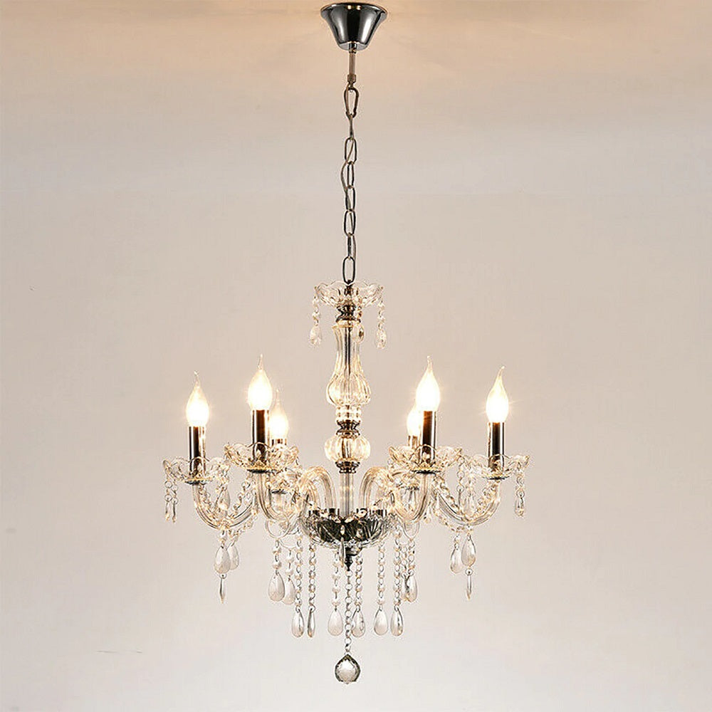 Crystal Chandelier - 6 Light Points - Classic Candle Style - Pendant For Living And Dining Rooms