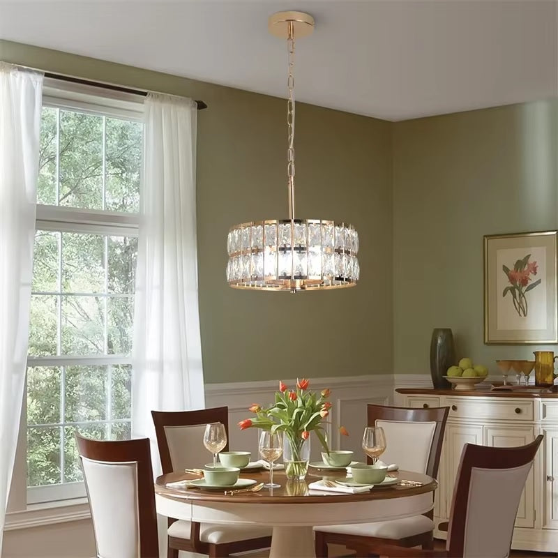 Crystal Pendant Light - Gold - Ø 30 cm - Adjustable Suspension - E14 Bulbs Included - Modern Chandelier With A Retro Appearance - For The Living Room