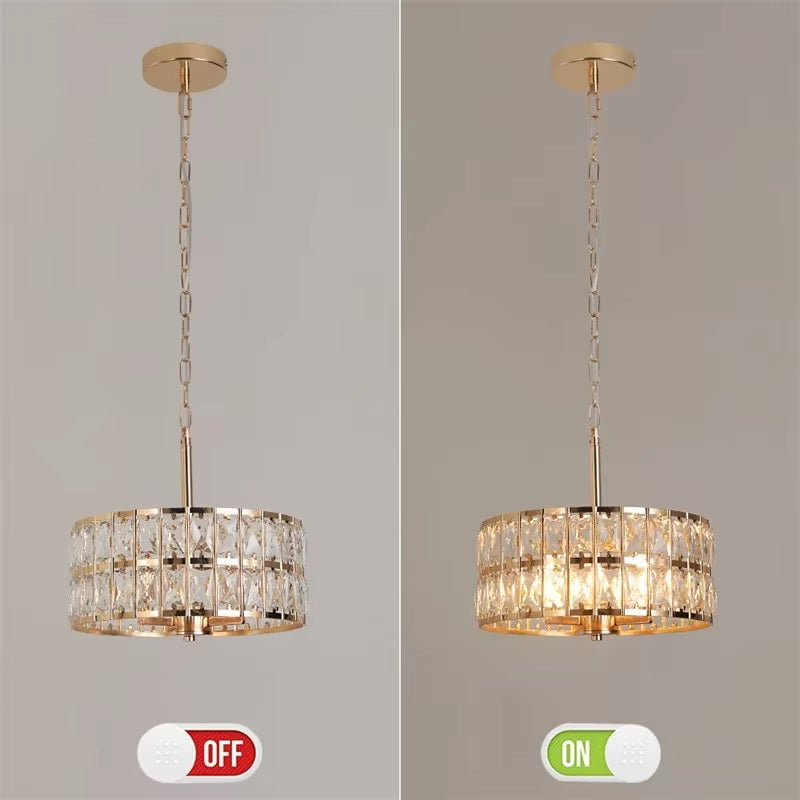 Crystal Pendant Light - Gold - Ø 30 cm - Adjustable Suspension - E14 Bulbs Included - Modern Chandelier With A Retro Appearance - For The Living Room