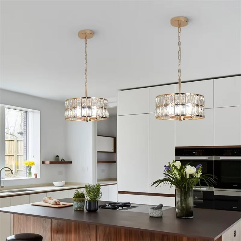 Crystal Pendant Light - Gold - Ø 30 cm - Adjustable Suspension - E14 Bulbs Included - Modern Chandelier With A Retro Appearance - For The Living Room
