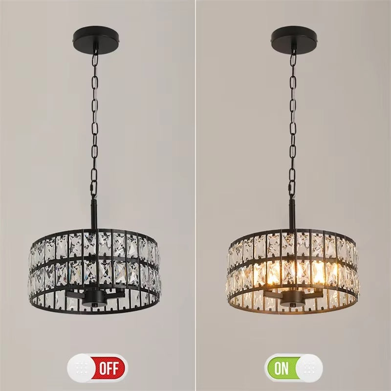 Kristallen Hanglamp - Zwart - Ø 30 cm - Verstelbare Ophanging - E14-Lampen Inbegrepen - Moderne Kroonluchter Met Retro Uitstraling - Voor De Woonkamer