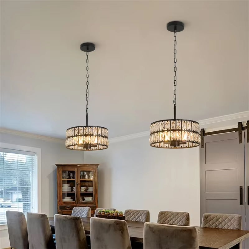 Kristallen Hanglamp - Zwart - Ø 30 cm - Verstelbare Ophanging - E14-Lampen Inbegrepen - Moderne Kroonluchter Met Retro Uitstraling - Voor De Woonkamer