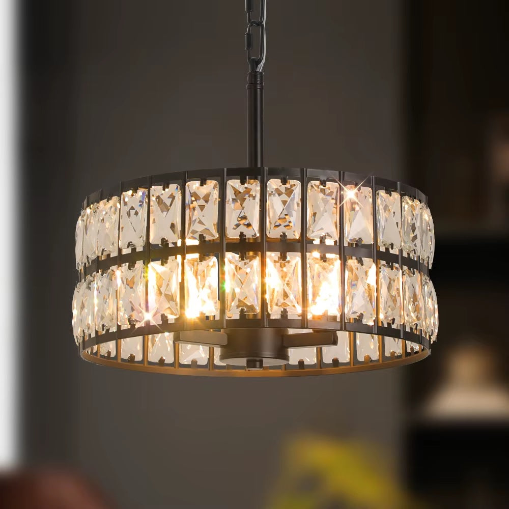 Kristallen Hanglamp - Zwart - Ø 30 cm - Verstelbare Ophanging - E14-Lampen Inbegrepen - Moderne Kroonluchter Met Retro Uitstraling - Voor De Woonkamer