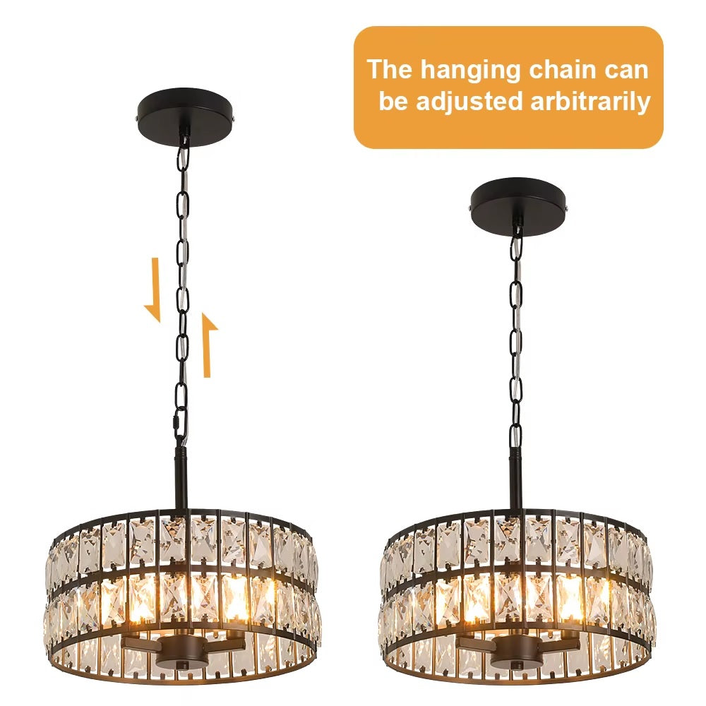 Kristallen Hanglamp - Zwart - Ø 30 cm - Verstelbare Ophanging - E14-Lampen Inbegrepen - Moderne Kroonluchter Met Retro Uitstraling - Voor De Woonkamer