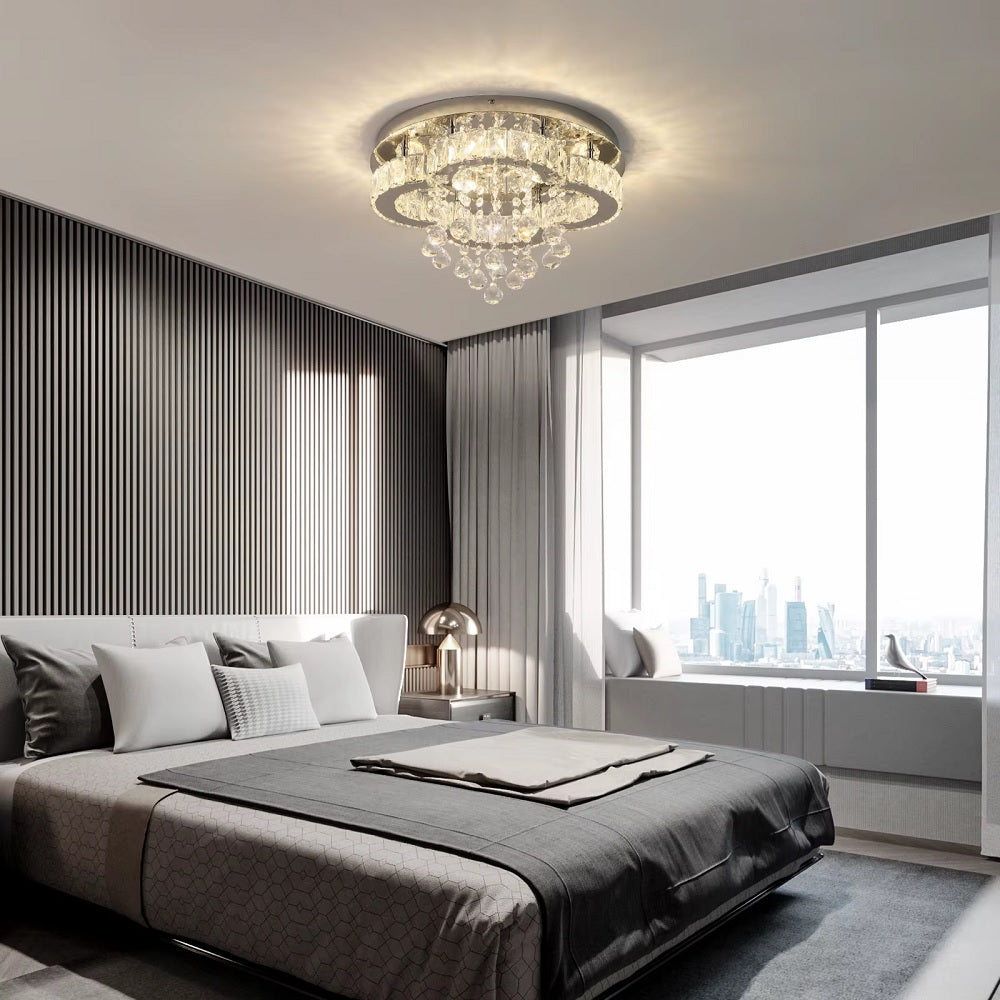 Ronde Kristallen LED-Plafondlamp - Zilver - Moderne Kroonluchter - Voor Woonkamer En Slaapkamer