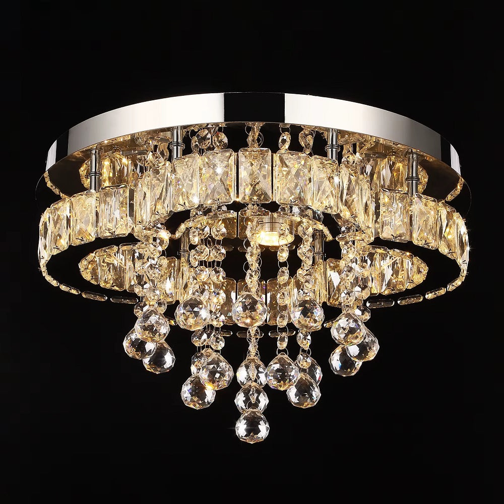 Ronde Kristallen LED-Plafondlamp - Zilver - Moderne Kroonluchter - Voor Woonkamer En Slaapkamer