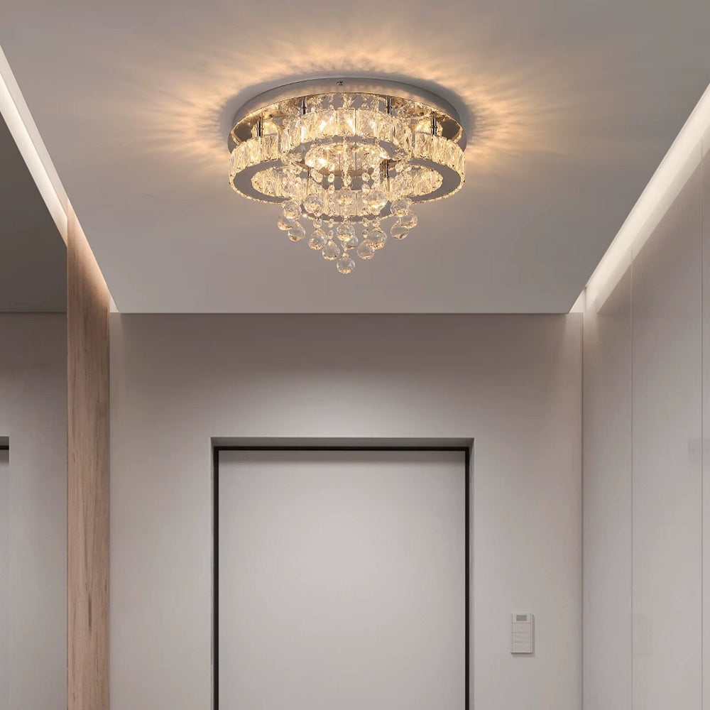 Ronde Kristallen LED-Plafondlamp - Zilver - Moderne Kroonluchter - Voor Woonkamer En Slaapkamer