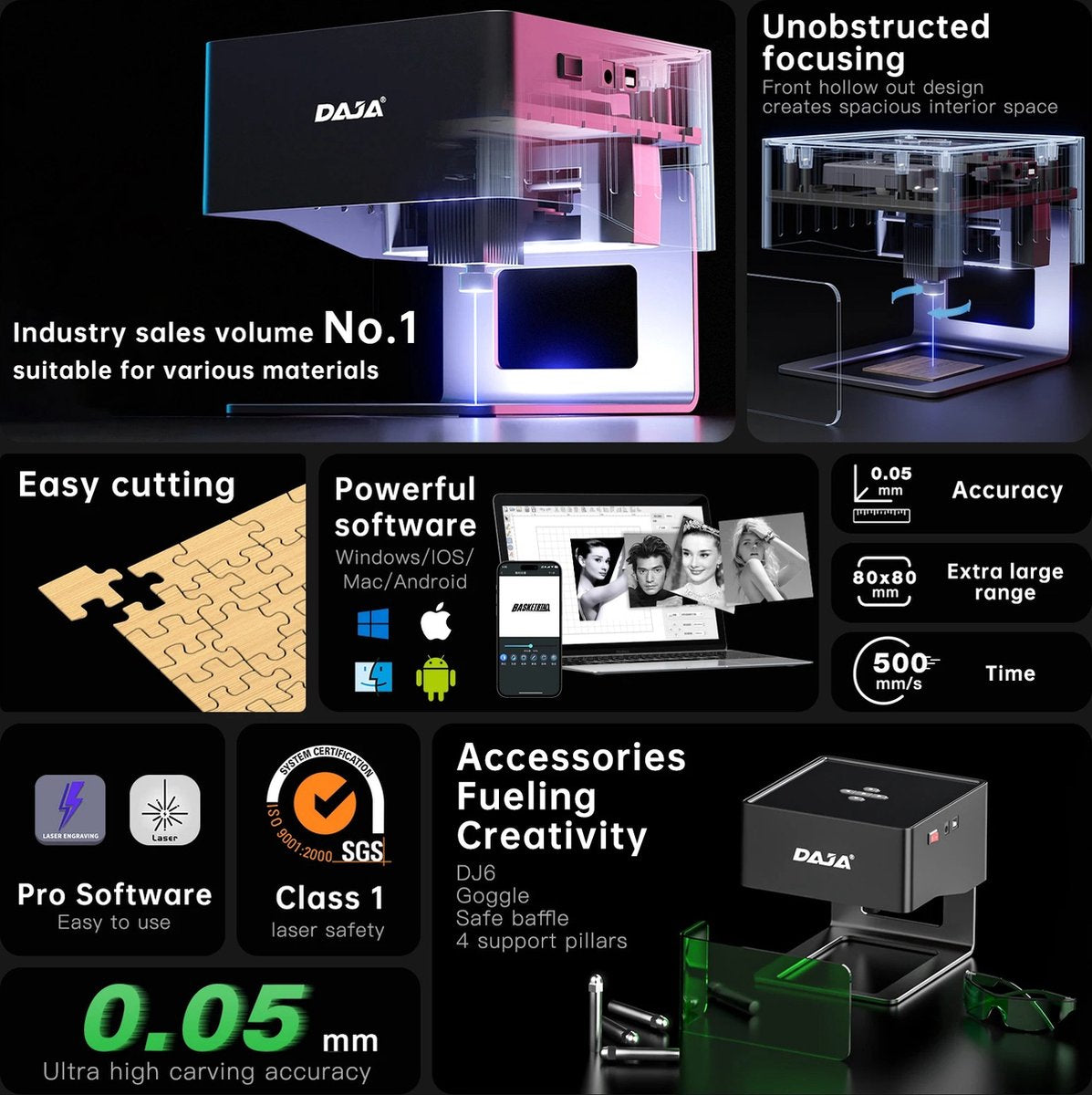 Lasergraveermachine - Zwart - Bluetooth & App Bediening - Ontwerpen Maken En Aanpassen - Voor Persoonlijk Graveerwerk
