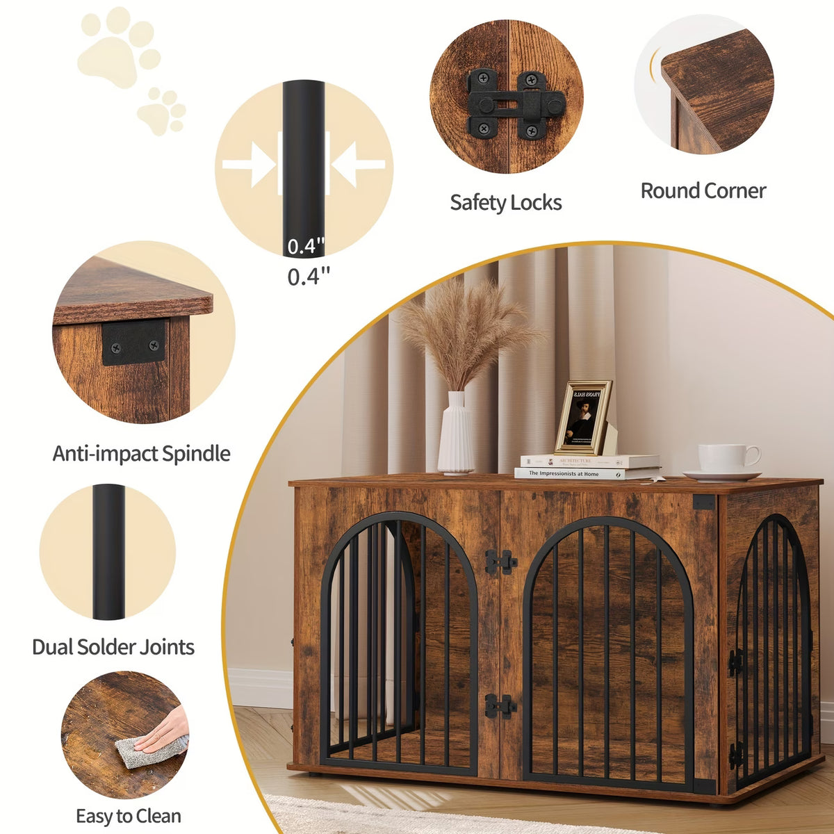 Dog Crate - Furniture - Dog Cage - Dog Kennel - Dog Pen - Side Table - Coffee Table - 3 Doors - 100x60x63 cm - Brown