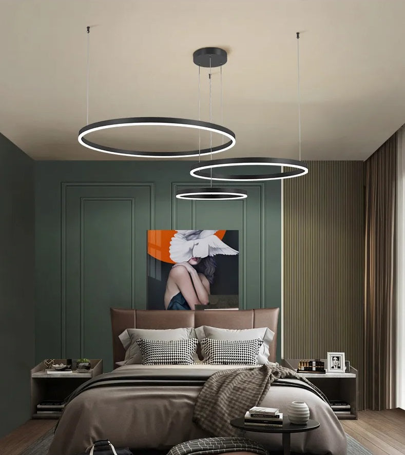3 Ringen - Hanglamp - Kroonluchter - Zwart - Dimbaar met afstandsbediening
