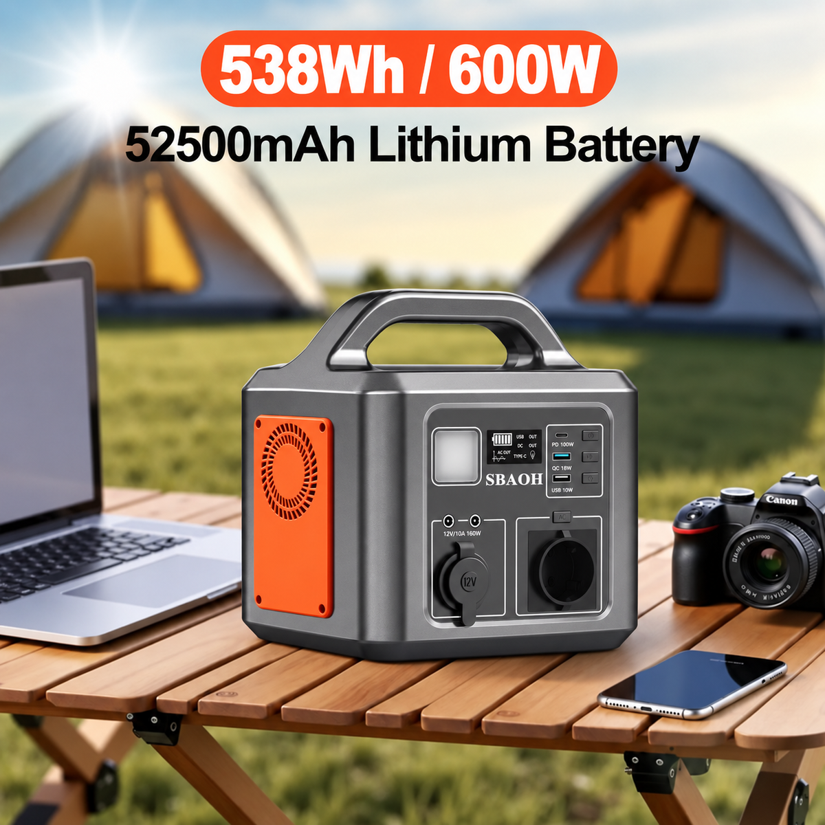 Draagbaar Powerstation - 600 W continu - 538,7 Wh accu - USB-C PD tot 100 W - AC- en DC-uitgangen