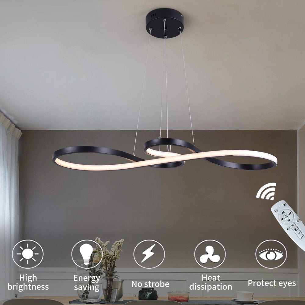 LuxiLamps - Pendant Lamp - Chandelier - Black - Living Room Lamp - Dimmable With Remote Control - Modern Lamp - Dining Room Lamp - LED Ceiling Lamp - Ceiling Light