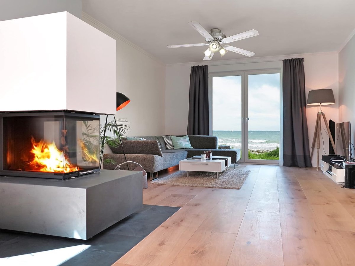 LuxiLamps - 5 Kop Bloem Plafondventilator - Dimbaar Met Afstandsbediening - E27 - 3 Snelheden - Wit - 132 cm - Slimme Ventilator