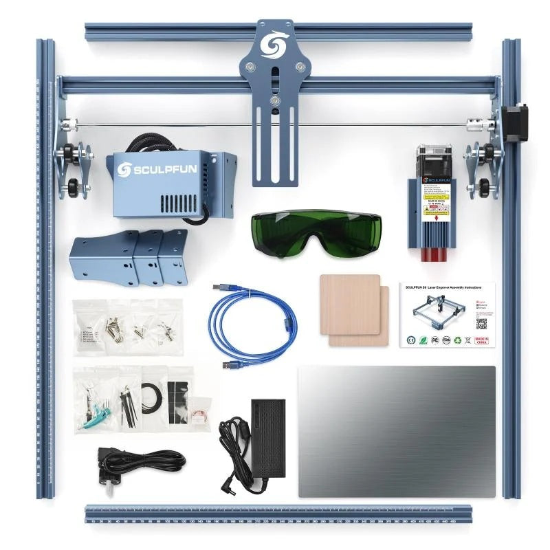 Sculpfun S9 Laser Graveermachine 2 in 1 Set - Met Rotary Roller - Graveermachine - Laser Cutter - Laser Engraver - Graveerset - Laser Snijmachine - Graveerpen