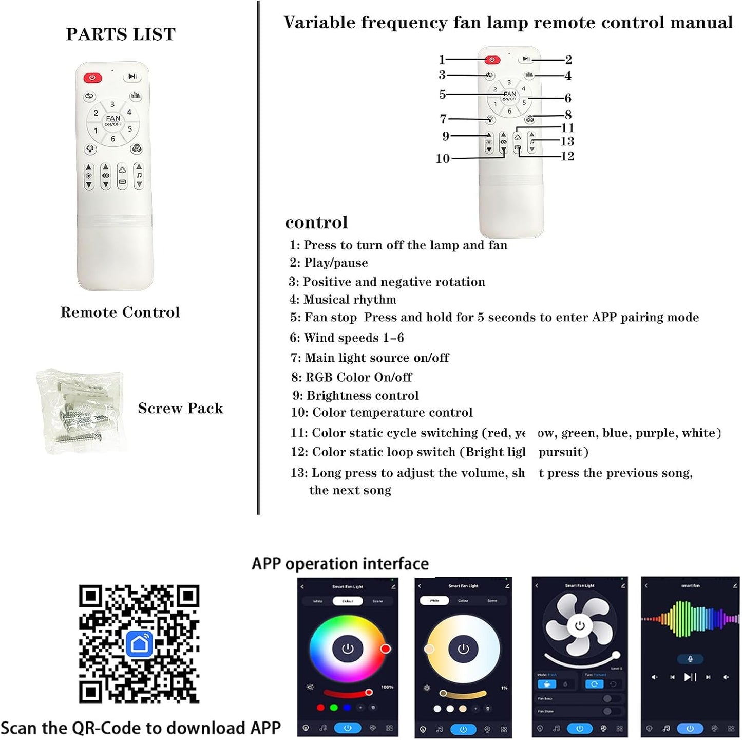 LuxiLamps - RGB Ventilator - Smart Lamp - Bluetooth Luidspreker - Dimbaar Met Afstandsbediening En App - Met Speaker - Plafondventilator - 46 cm