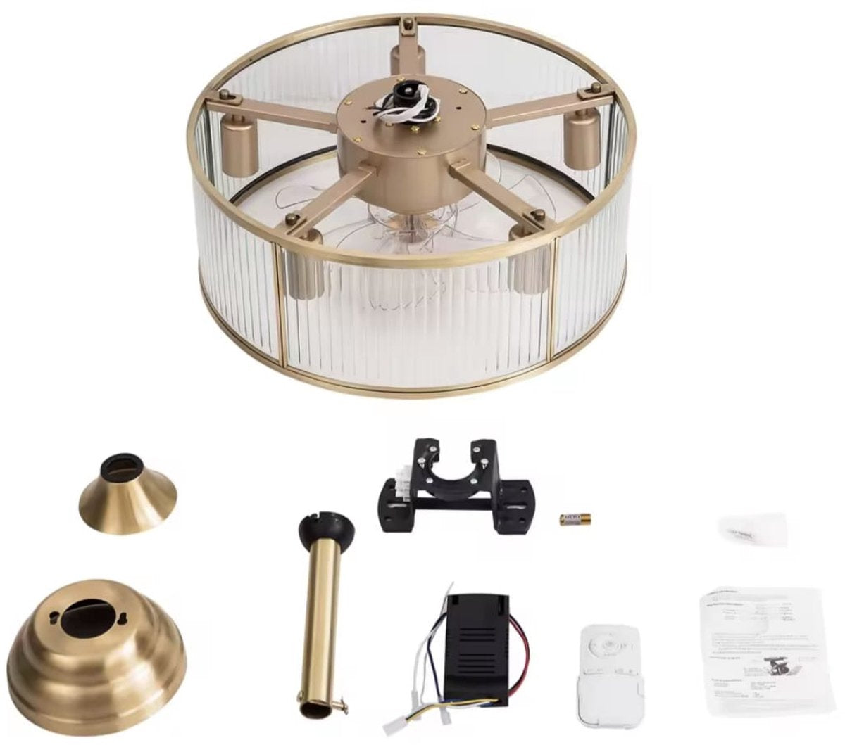 LuxiLamps - Plafondventilator - Goud - 6 Snelheden - 45 cm - Dimbaar Met Afstandsbediening - Kroonluchter Ventilator - Woonkamer Lamp