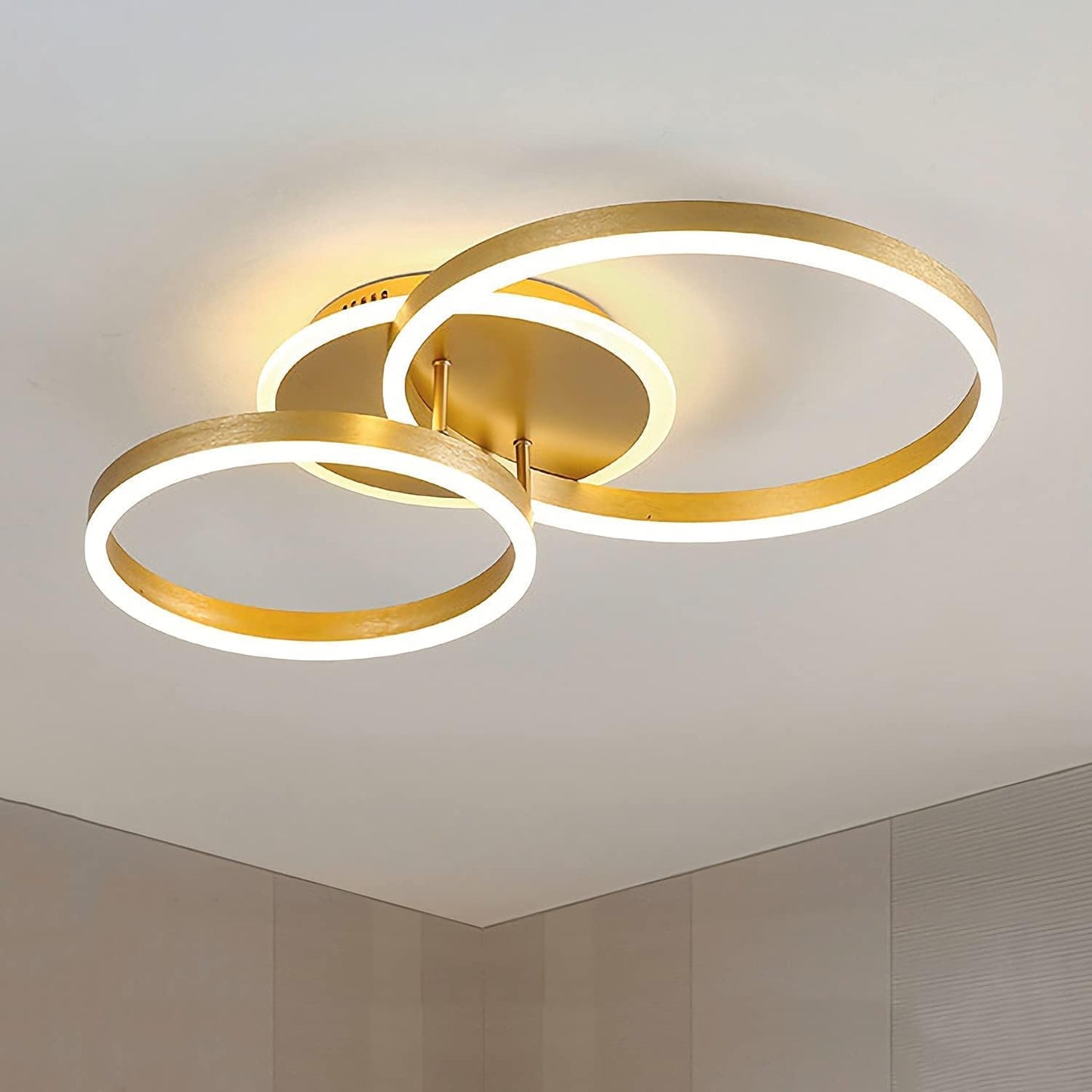 2 Ring LED Ceiling Lamp - Gold - Modern Lamp - Cold White - 52 cm - Living Room Lamp - Modern Gold LED Lamp - Ceiling Lamp