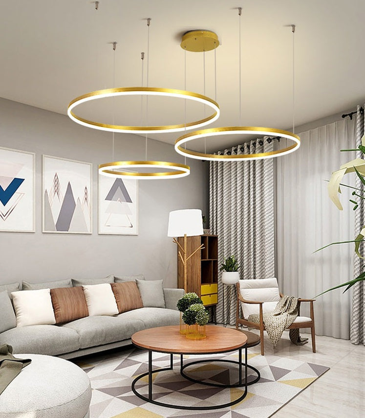 3 Ringen - Hanglamp - Kroonluchter - Goud - Dimbaar Met Afstandsbediening