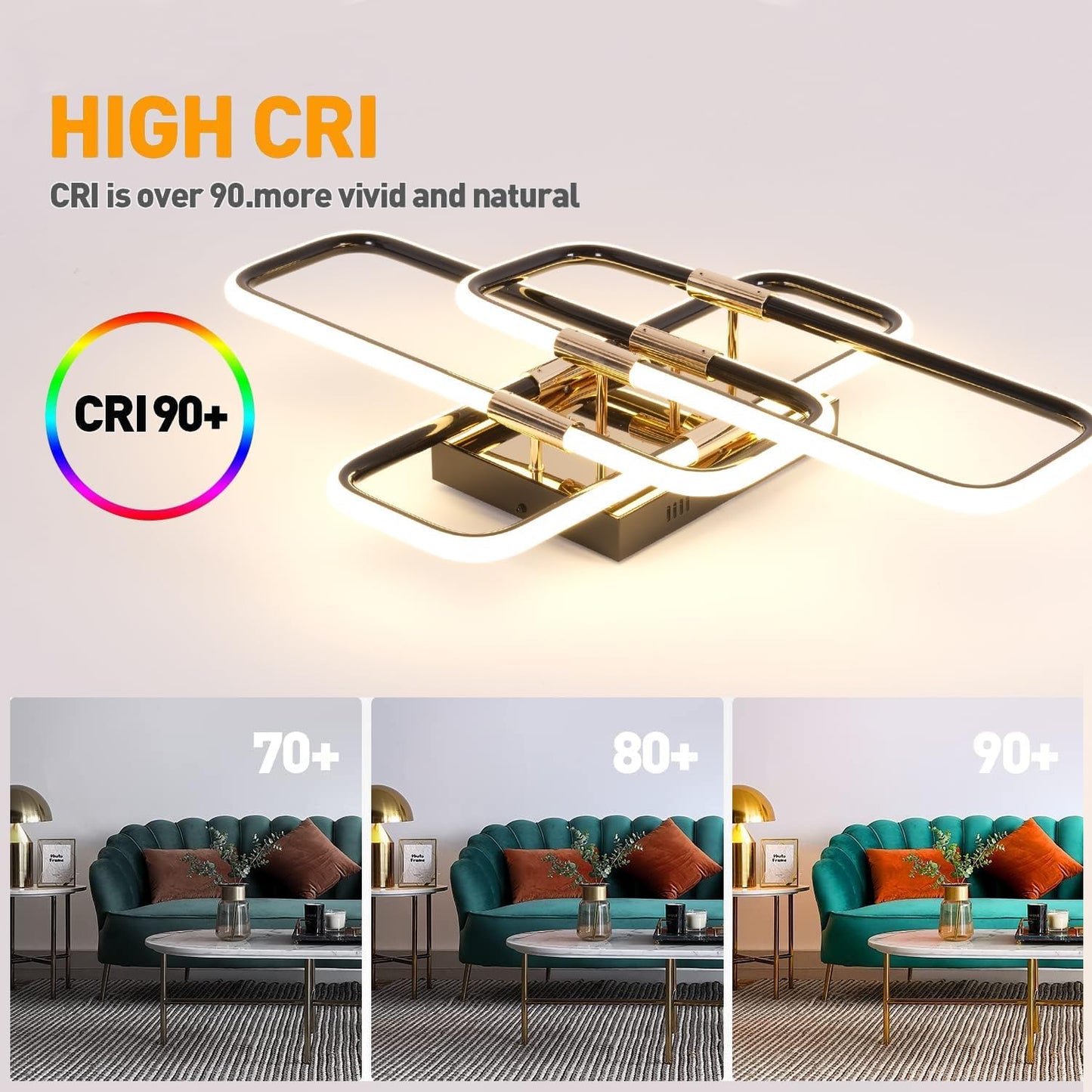 Modern LED Ceiling Lamp - Black/Gold - Dimmable With Remote Control - Adjustable Color Temperature - 68W - For Living Room/Bedroom