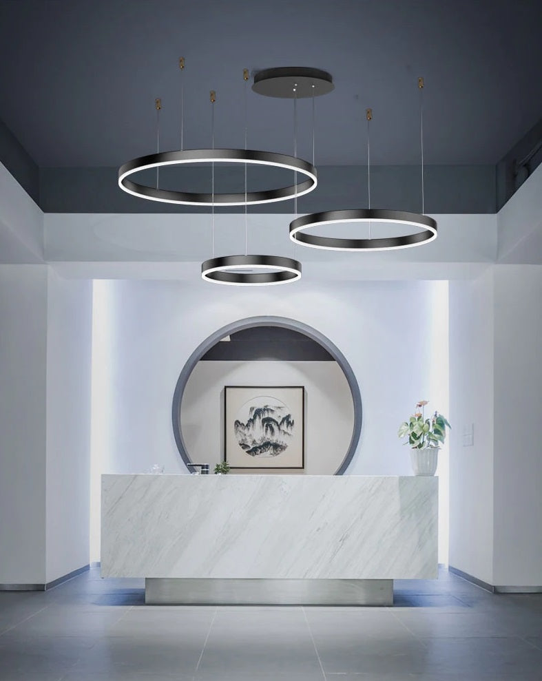 3 Ringen - Hanglamp - Kroonluchter - Zwart - Dimbaar met afstandsbediening