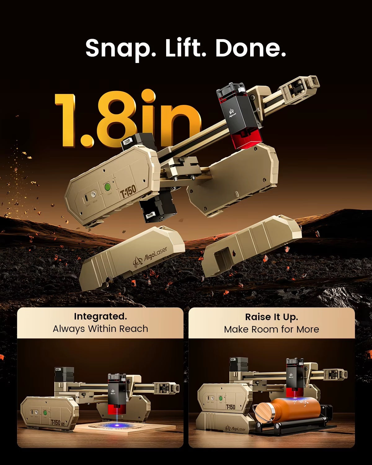 Laser Graveermachine T150 Pro 10W - Laser Cutter - Laserprinter All In One - Graveren - Display - Geel - Laser Snijmachine - Bedienbaar Met APP