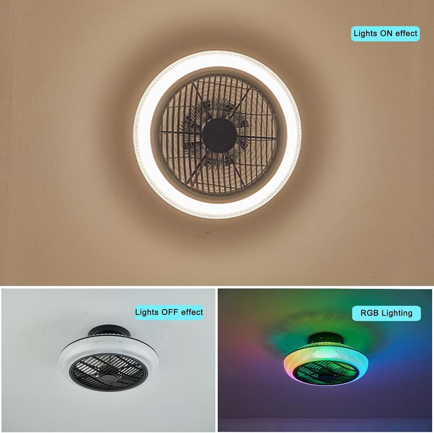 LuxiLamps - RGB Smart Plafond Ventilator - Met Speaker - Dimbaar Met Afstandsbediening En App - Muziek Plafondventilator - 46 cm - Woonkamerlamp - Moderne lamp
