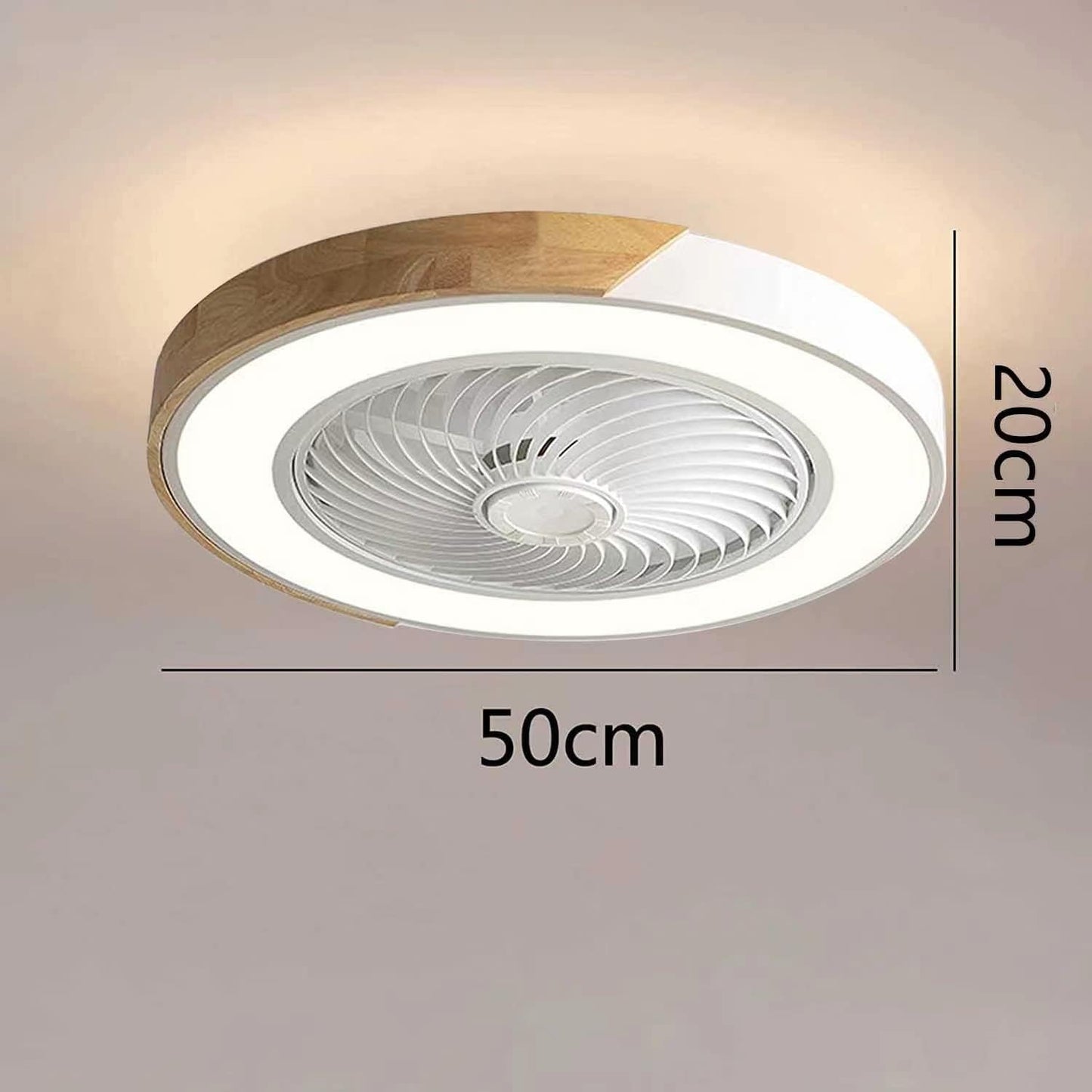 LuxiLamps - Houten Ventilator Lamp - Plafondventilator - Wit/Hout - Smart Lamp - Met Dimmer - 6 Standen Ventilator - Keuken Lamp - Woonkamerlamp - Moderne lamp
