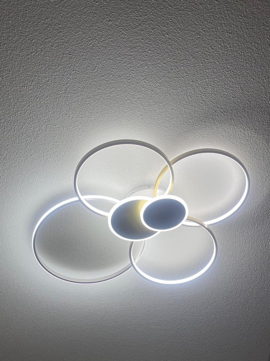 6 Ring Plafondlamp - Met Afstandsbediening - Goud/Wit - Woonkamerlamp - Moderne LED Plafondlamp - Plafoniere - 65W